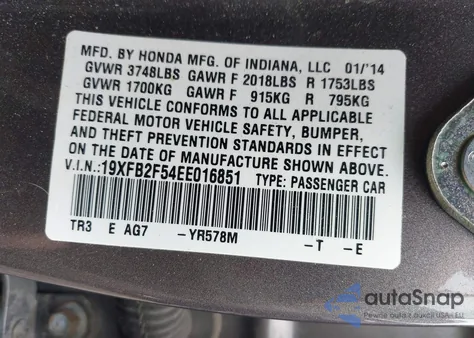 2014 Honda Civic Lx z USA, uszkodzony, nr VIN 19XFB2F54EE016851